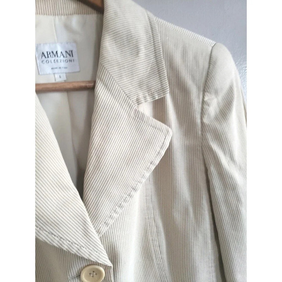 Armani Collezioni Blazer Women's 6 Tan Lined 3 Button Flax Blend Made In Italy - Picture 3 of 11